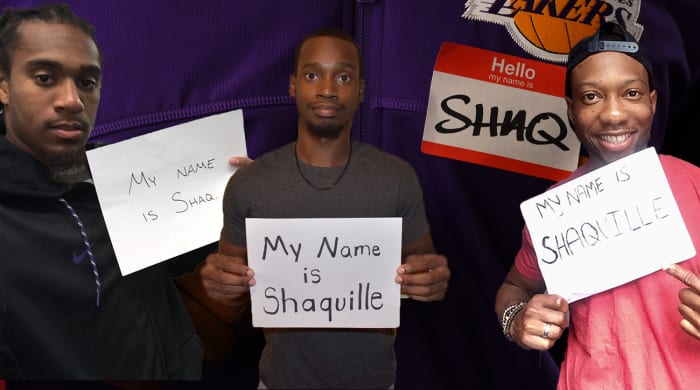 Shaqs, from left: Panthers linebacker Thompson, Long and Omari.